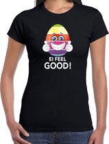 Vrolijk Paasei ei feel good t-shirt / shirt - zwart - dames - Paas kleding / outfit M