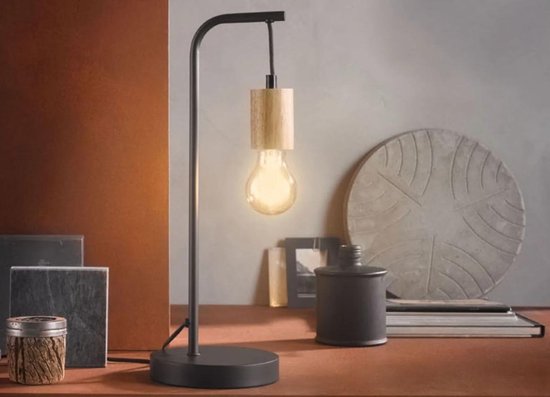 LIVARNO LUX® LED-tafellamp Houtkleur lampkop - Lamp - Sfeerlamp - Moderne lamp -  Industriële lamp