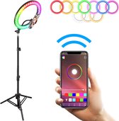 PIXMY - Ringlamp - Smart App - 10 inch - 100+ kleurstanden - Selfie Ring Light - Ring Light - Ringlamp met statief - Ringlight Smartphone Camera - Incl. Telefoonhouder en Nederland