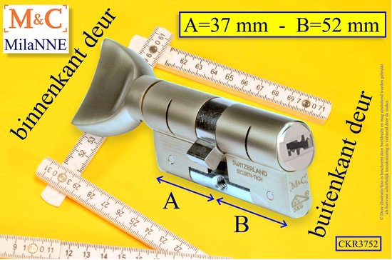 M&C Condor high security deurcilinder met Knop RECHT 37x52 mm - SKG*** - Politiekeurmerk Veilig Wonen  -  inclusief gereedschap montageset en hangslot kaars