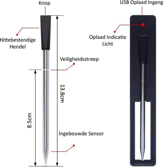 Draadloze (vlees) thermometer Barbecue / Oven / Grill temperatuurmeter met bluetooth app