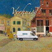 Luxe grappige verhuiskaart met envelop - "Verhuisd!" - Van Gogh verhuist naar het Straatje van Vermeer