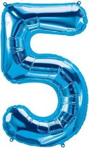 Helium ballon - Cijfer ballon - Nummer 5 - 5 jaar - Verjaardag - Blauw - Blauwe  ballon - 80cm