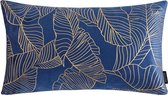Velvet Leaves Long Blauw Kussenhoes | Fluweel / Polyester | 30 x 50 cm