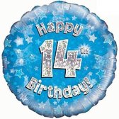 Oaktree 18 Inch Happy 14th Birthday Blue Holographic Balloon (Blue/Silver)