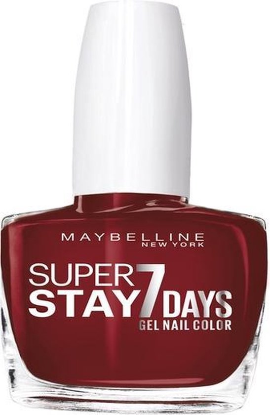 Maybelline Super Stay 7 Days Gel Nail Color nagellak in een dieprode kleur.