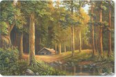 Muismat Bossen en bomen illustratie - Een illustratie van een huisje in een bos muismat rubber - 60x40 cm - Muismat met foto