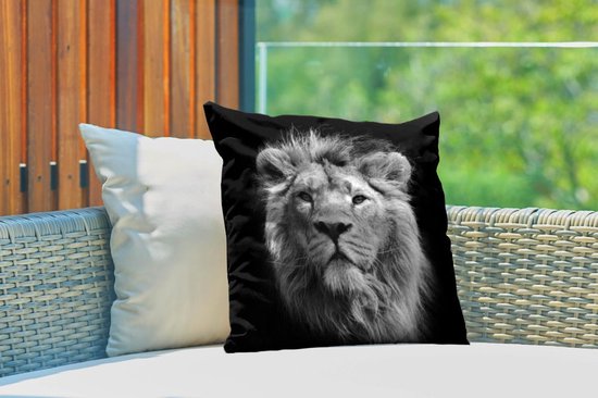 Coussins d'extérieur - Jardin - Portrait Zwart et blanc d'un lion - 45x45 cm