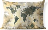 Buitenkussens - Tuin - Wereldkaart met donkergrijze en oranje verf op achtergrond van krantenpapier - 50x30 cm