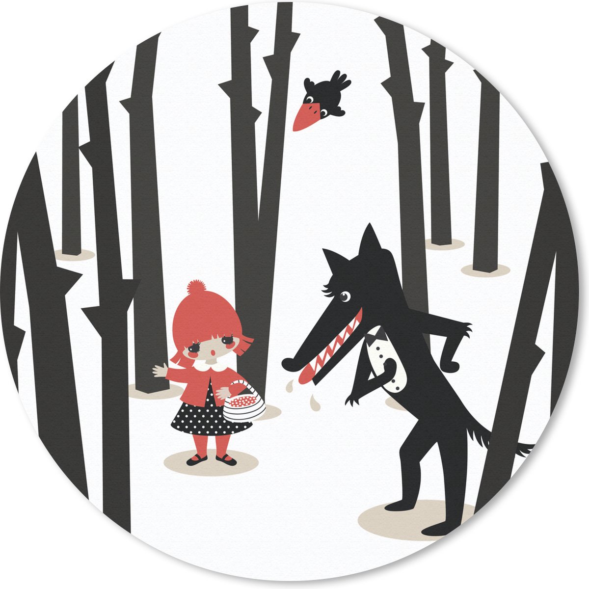 Muismat Wolven illustratie - Een illustratie van roodkapje en de wolf Muismat rond - 30x30 cm - Muismat met foto