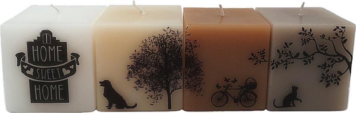 Interieur Kaarsen Kubus Sweet Home set van 4 stuks