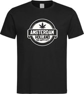 Zwart T shirt met wit  " Amsterdam / The Happy City " print size S