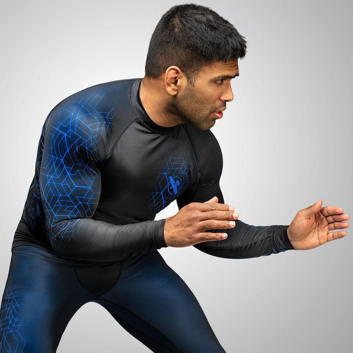 Hayabusa Geo Long Sleeve Rashguard - Zwart, Blauw — afbeelding 4
