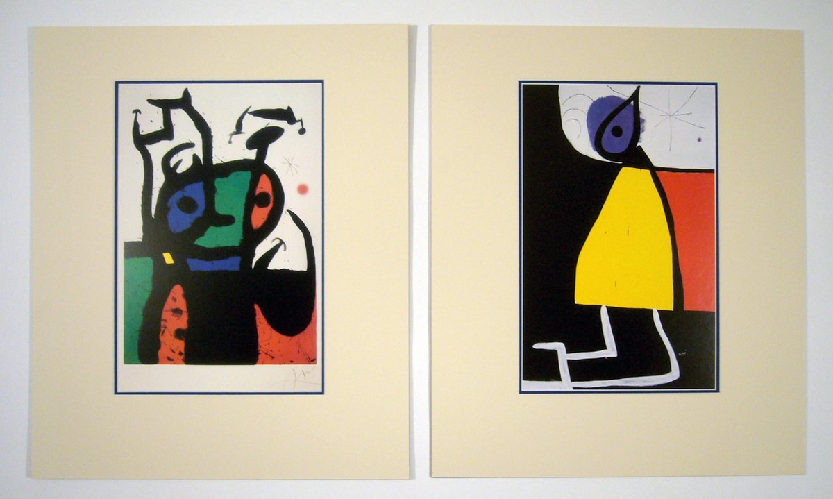 Catch Projecten Perfecte set van 2 Posters in dubbel passe-partout - Miro - Dona en la nit, 1973 & Matador - Kunst -2x 50 x 60 cm Kleur