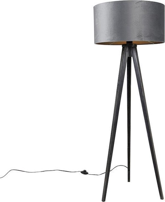 QAZQA tripod_classic - Moderne Tripod | driepoot vloerlamp | Staande Lamp - 1 lichts - H 136 cm - Grijs - Woonkamer | Slaapkamer | Keuken