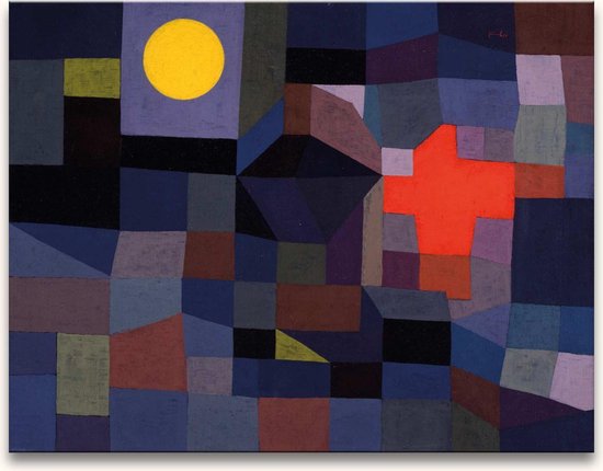 Handgeschilderd schilderij Olieverf op Canvas - Paul Klee - Fire at Full Moon