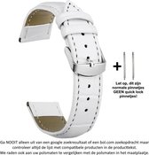 Wit 22mm lederen bandje voor (zie compatibele modellen) Samsung, LG, Asus, Pebble, Huawei, Cookoo, Vostok en Vector - gespsluiting – White leather smartwatch strap - Leer - Leder -