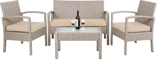 Foto: Casaria polyrattan loungeset bank 2 stoelen tafel grijs beige