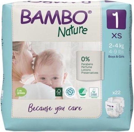 Bambo Babyluiers - Maat 1 - Baby 2 tot 4 kg - 22 Stuks