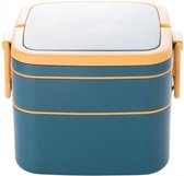 Lunchbox turquoise - 3 Laags - 1000 ml Inhoud - Met Lepeltje - Met Handvat - Brood trommel meerdelig