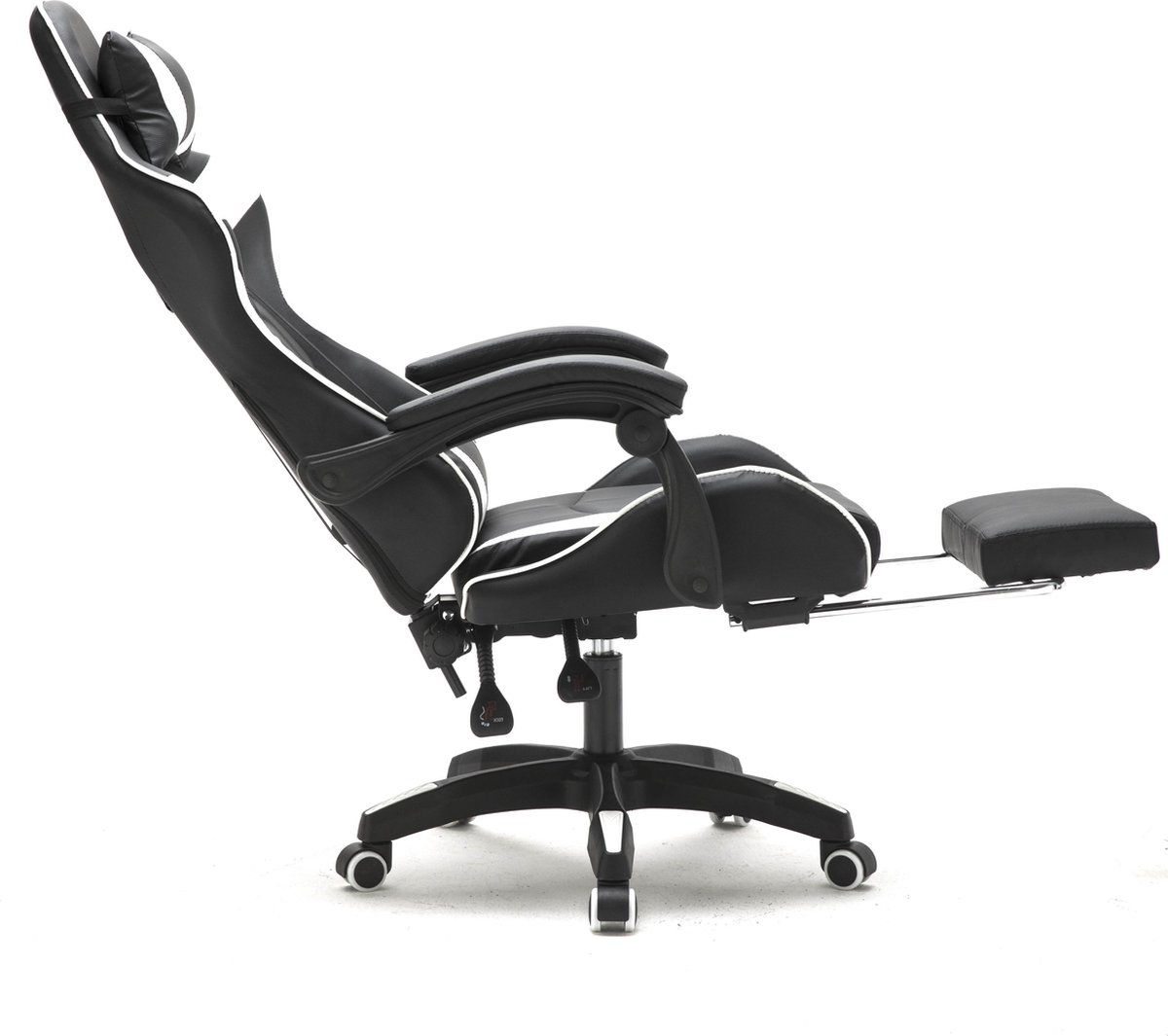 Afbeelding 2 van VDD Gaming - Gamestoel - Gamestoel met Voetsteun - Gamestoel Wit - Gaming Stoel - Bureaustoel gaming - Ergonomische Bureaustoel - Met Nekkussen & Verstelbaar Rugkussen - Gamestoel Met Voetsteun - Ergonomische Game Stoel - Draaistoel - Zwart & Wit