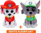 Ty Paw Patrol knuffel 2x zachte knuffels Marshall en Rocky 15 cm met kleurplaat - schattig Kinder poppen speelgoed hondjes Nickelodeon