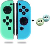 Siliconen Joy-Con Controller Hoesjes + Gaming Thumbsticks (1 Set = 2 Thumbgrips) | Beschermhoes Skin | Geschikt voor Nintendo Switch & Lite | Softcover Case | Thumb grips | Grip | Cobalt Groe