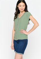 LOLALIZA T-shirt met mini pailletten en V-hals - Khaki - Maat L