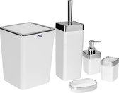 Badkamer Accessoires - Vijfdelig set - Zeepdispenser – Tandenborstelorganizer – Toiletborstel & -houder – Prullenbak