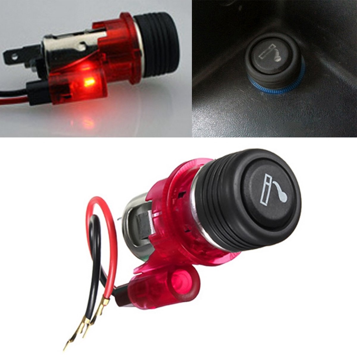 Auto 10A 12V Europese standaard sigarettenaansteker volledige montage met licht (rood)