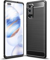 Voor Huawei Honor 30 Pro Brushed Texture Carbon TPU Case (Zwart)