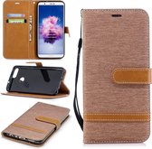 Kleurafstemming Denim Texture Leren Case voor Huawei P Smart / Enjoy 7S, met houder & kaartsleuven & portemonnee & lanyard (bruin)