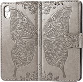 Butterfly Love Flowers Embossing Horizontal Flip Leather Case voor iPhone XR, met houder & kaartsleuven & portemonnee & draagkoord (grijs)