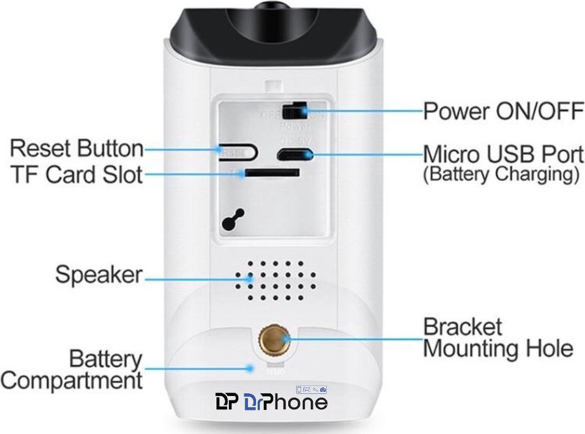 DrPhone IC-T1 – Video IP Camera CMOS 1080P Full HD – Batterijen - Binnen / Buiten - Wireless WiFi – App: Ubox – Beveiligingscamera - Wit – foto 5