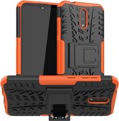 Voor Nokia 2.3 Tire Texture Shockproof TPU + PC beschermhoes met houder (oranje)