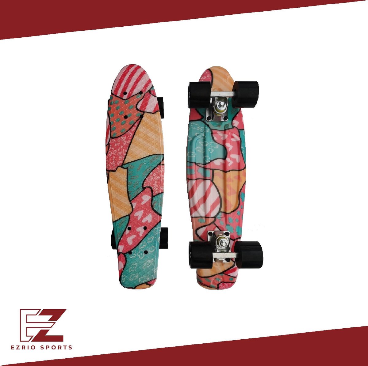 Penny Board voor Meisjes en Jongens – Skateboard – Longboard – Mozaiëk Print – 22 inch – Roze