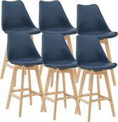 Barkruk set van 6 kunstleer en beuken 105x48x58 cm blauw