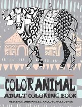 Color Animal - Adult Coloring Book - Hedgehog, Chimpanzee, Axolotl, Wolf, other