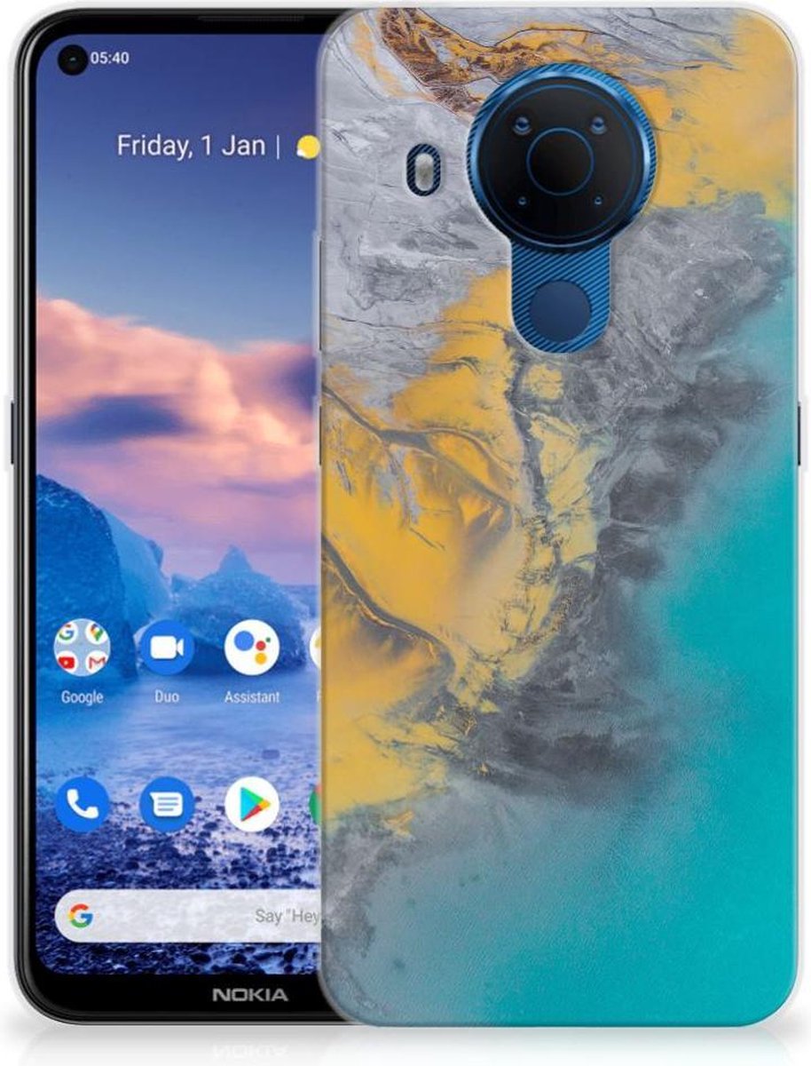 Nokia 5.4 TPU Siliconen Hoesje Marble Blue Gold