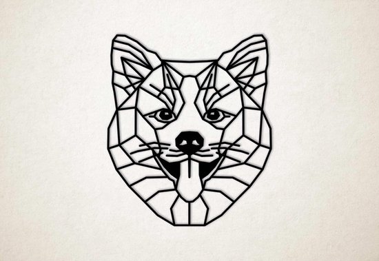 Line Art - Hond - Shiba Inu - M - 70x60cm - Zwart - geometrische wanddecoratie