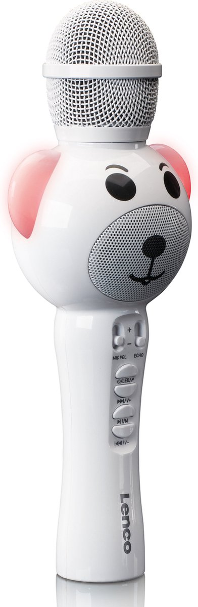 Lenco BMC-060WH - Karaoke microfoon met Bluetooth, Micro-SD kaart en AUX-uitgang - Ingebouwde Stemvervormer en LED Verlichting - Wit — afbeelding 3