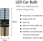 T10 Led Lamp Ice Blue (Set 2 stuks)  Canbus 5W5 | W5W | Led Signal Light | 12V | 8000K | Stadslicht |Kentekenplaat Verlichting  | 4014 24SMD ICE BLUE | Autolamp | Autolampen | Car