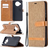 Voor xiaomi mi 10t lite 5g kleuraanpassing denim textuur lederen tas met houder & kaartsleuven & portemonnee & lanyard (bruin)