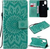 Voor OnePlus Nord N10 5G Sun Embossing Pattern Horizontale Flip Leather Case met Card Slot & Holder & Wallet & Lanyard (Green)