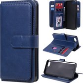 Voor OPPO A1k / Realme C2 multifunctionele magnetische koperen gesp horizontale flip effen kleur lederen tas met 10 kaartsleuven & portemonnee & houder & fotolijst (donkerblauw)