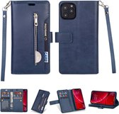 Voor iPhone 11 Pro Multifunctionele Rits Horizontale Flip Leren Case met Houder & Portemonnee & 9 Kaartsleuven & Lanyard (Blauw)