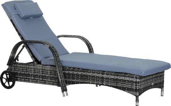 Loungebed buiten - Loungeset - Tuinmeubelen - Tuinstoel - Zonnebed - Mobiel - Grijs - L200 x B73 x H (56-103) cm