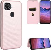 Voor ZTE A1 ZTG01 5G Koolstofvezel Textuur Magnetische Horizontale Flip TPU + PC + PU lederen tas met kaartsleuf (roze)