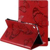 Voor Lenovo Tab M10 Plus TB-X606F Geperst afdrukken Vlinderpatroon Horizontale flip lederen tas met houder & kaartsleuven & portemonnee & slaap- / wekfunctie (rood)