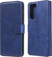 Voor Xiaomi Mi 10T Pro klassieke kalfsstructuur PU + TPU horizontale flip lederen tas, met houder en kaartsleuven en portemonnee (blauw)